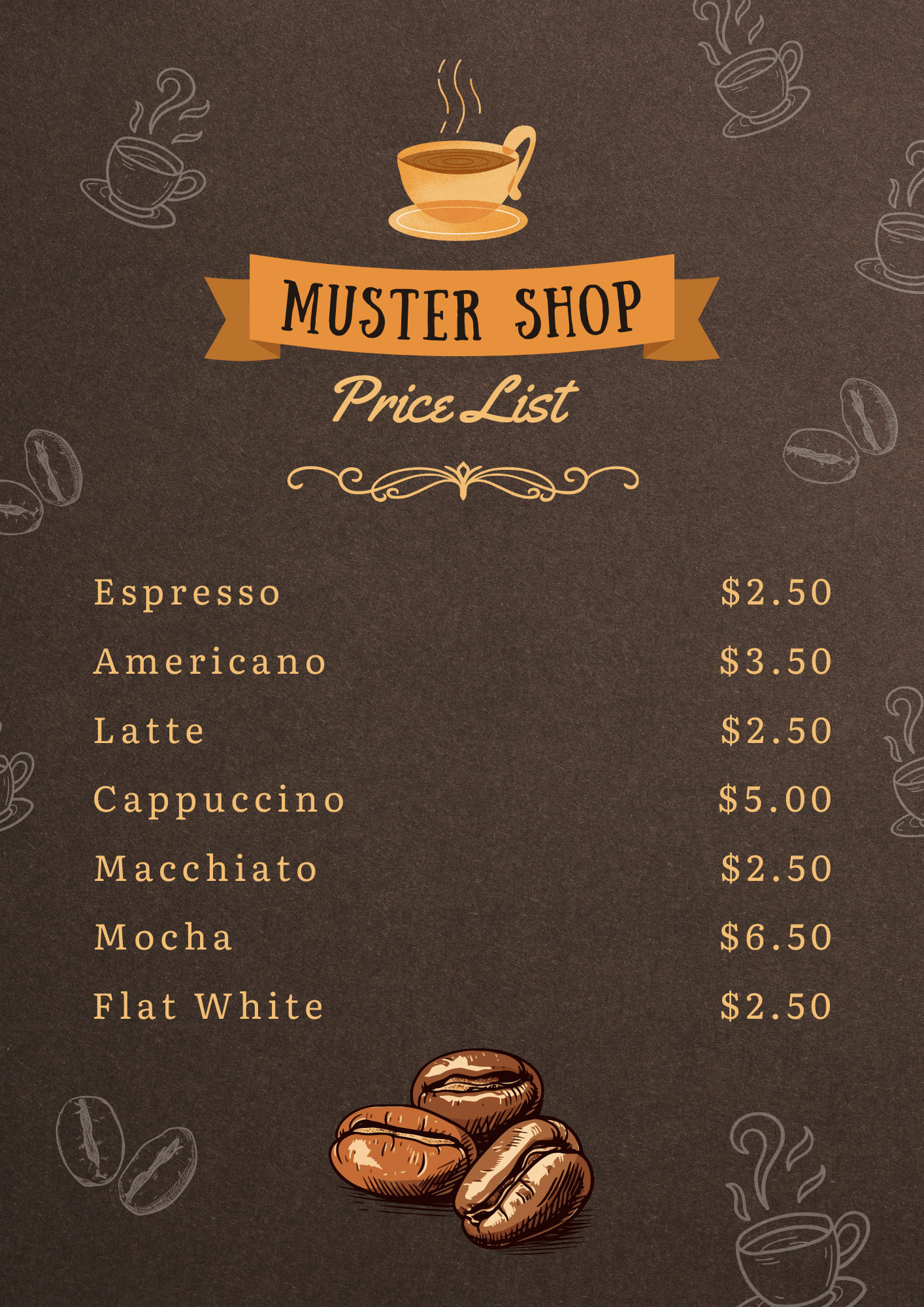 Flyer Beispiel – Preisliste Café